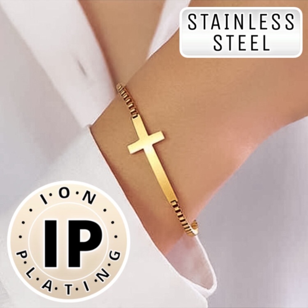 ⚜️[𝟯𝟬%𝗢𝗙𝗙|𝗯𝘂𝗻𝗱𝗹𝗲𝘀 𝟯+]⚜️Gold Cross Stainless Steel Bracelet NEW